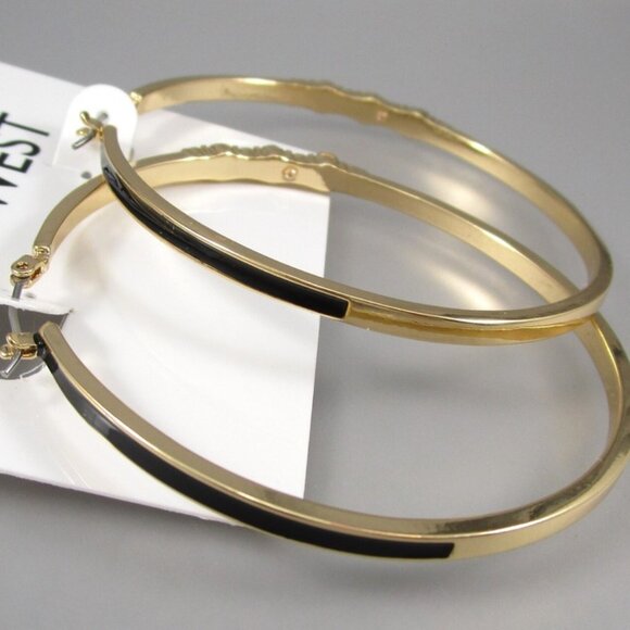 NINE WEST Mod/Contemporary Gold Gray Crystal 2.25" Hoop Earrings**NEW! - Picture 2 of 3